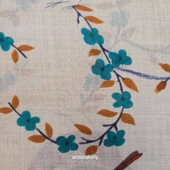 NWOT Painted Stylized Bird Scarf Shawl--Possibly Cashmere *READ* - Picture 9 of 13